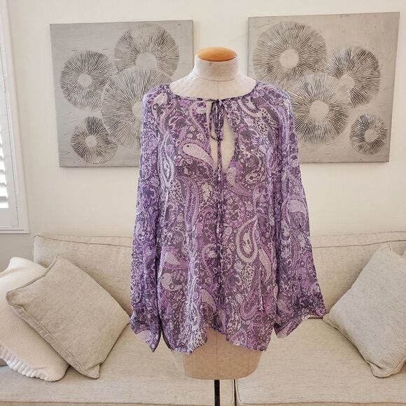 Nili Lotan Acadia Paisley Silk Blouse size Medium in Purple-  NEW - Picture 3 of 11